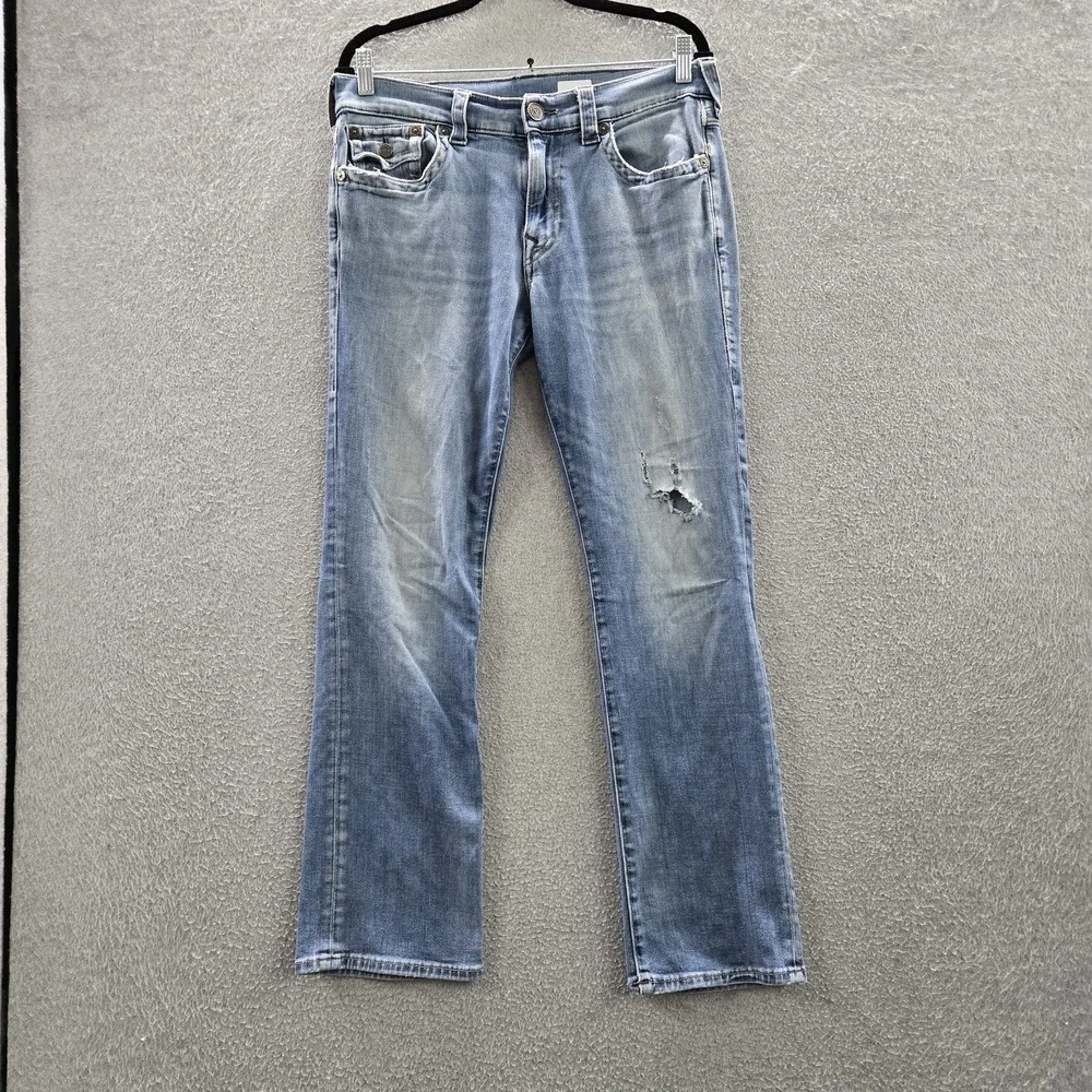 True Religion Men Jeans 33 Light Blue Denim Relaxed Straight Ricky Grunge READ